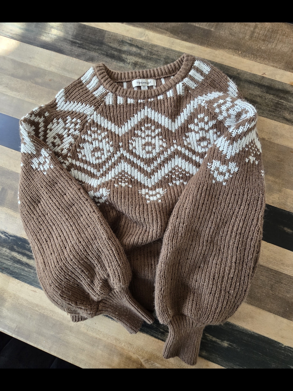 Francesca's Chunky Fair Isle Sweater - Brown & Cream